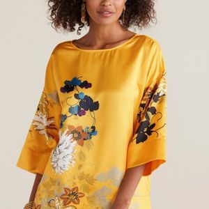 Soft Surroundings Zehra Top Size XL Yellow & Floral Print